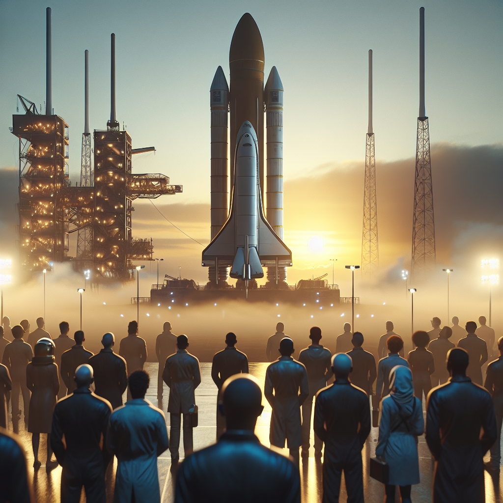 Cohete New Shepard de Blue Origin en plataforma de lanzamiento
